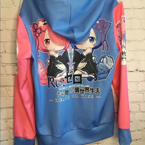 Death Or Kiss Rem&Ram Japan Anime Full Zip Hoodie Women Sweatshirt Size L. - Picture 11 of 14